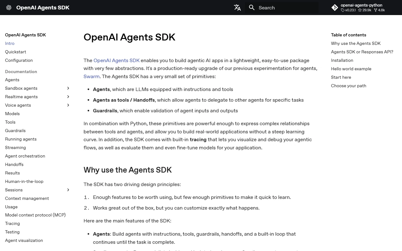 OpenAI Agents SDK’nin resmî dokümantasyonu