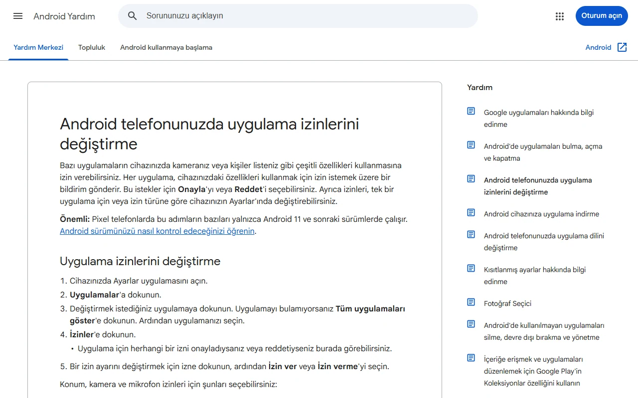 Android’in resmî gizlilik ve güvenlik sayfası