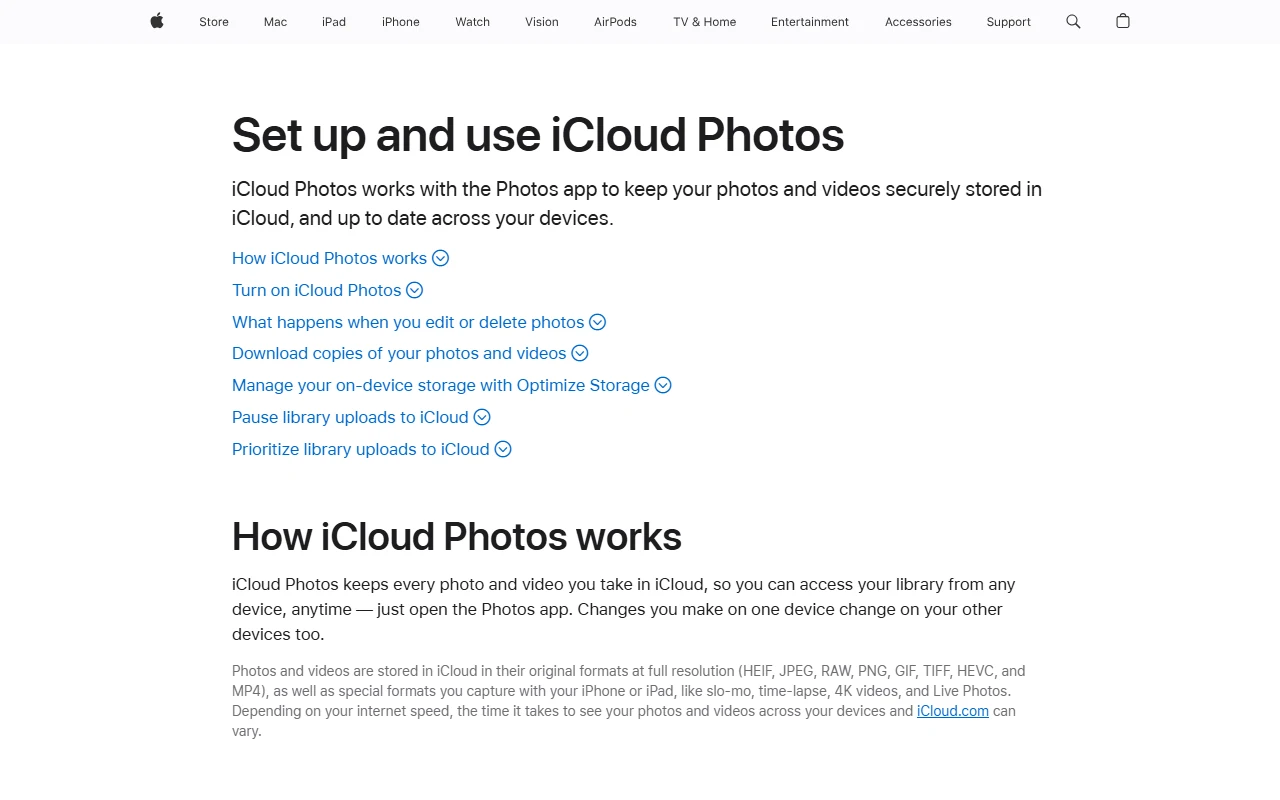 Apple’ın iCloud Fotoğrafları destek açıklaması