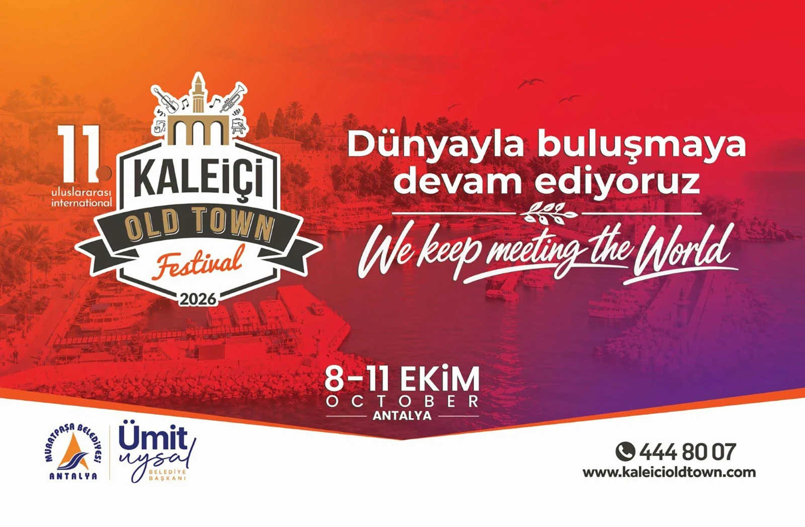 11. Uluslararası Kaleiçi Old Town Festivali 2026 afişi; 8–11 Ekim, Antalya.