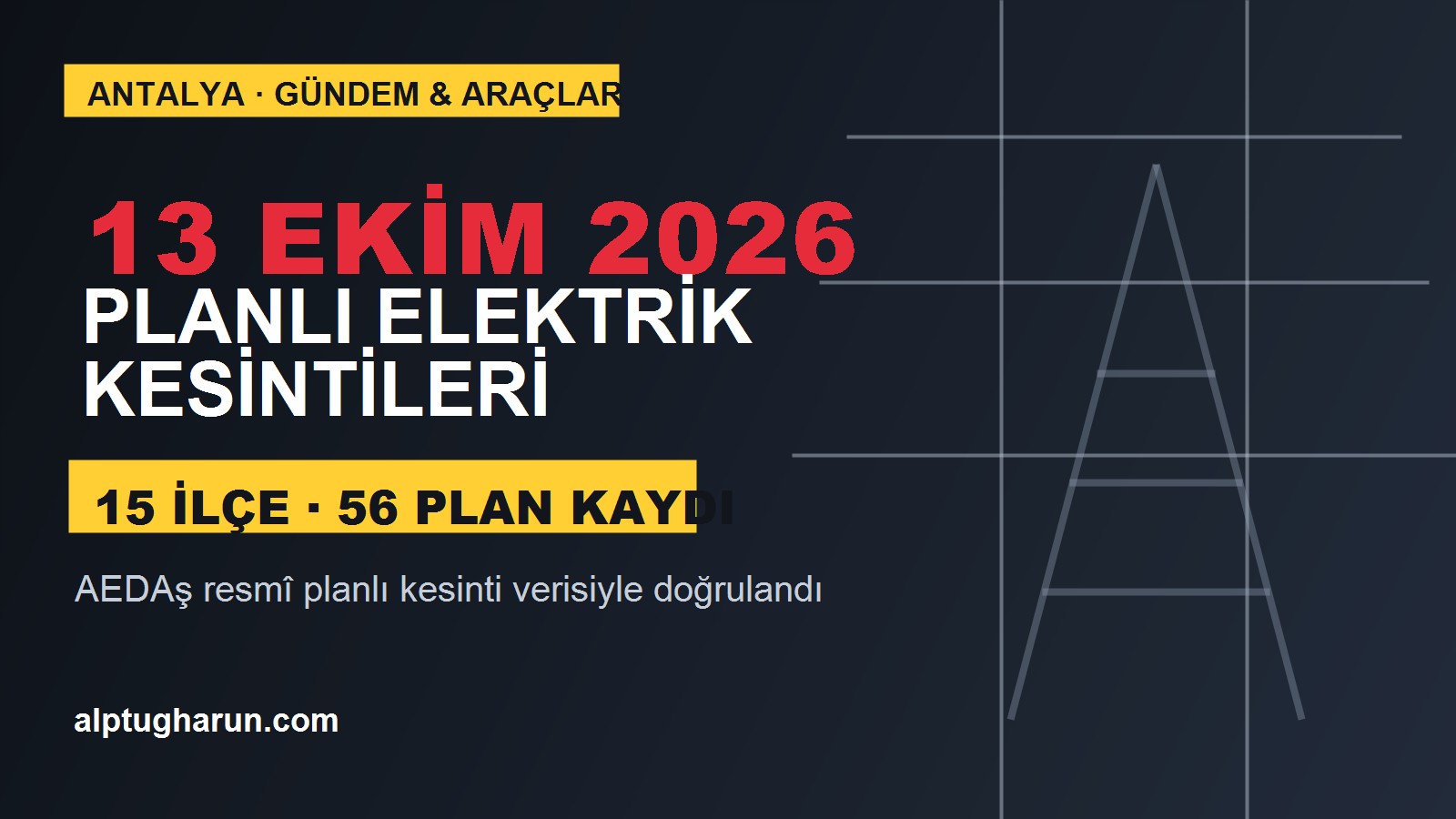 Antalya 13 Ekim 2026 planlı elektrik kesintileri için editoryal kapak